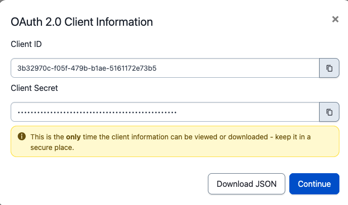 PagerDuty app credentials screen displaying the Client ID and Client Secret