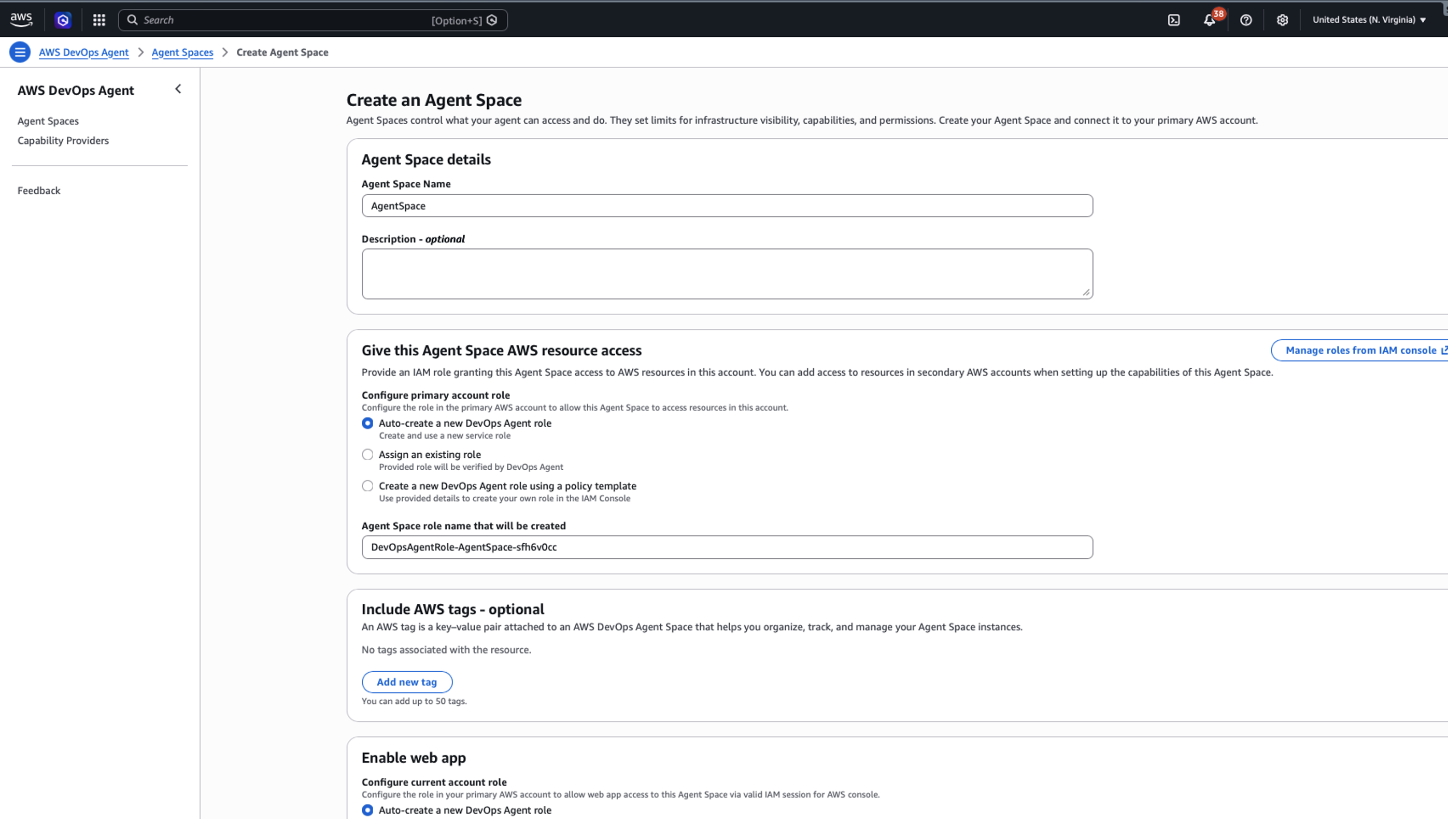 Creating an AWS DevOps Agent in Agent Space