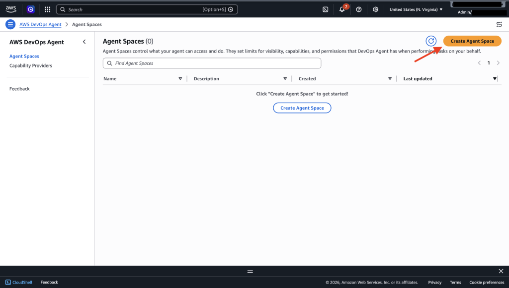 Create Agent Space workflow in the AWS DevOps Agent console