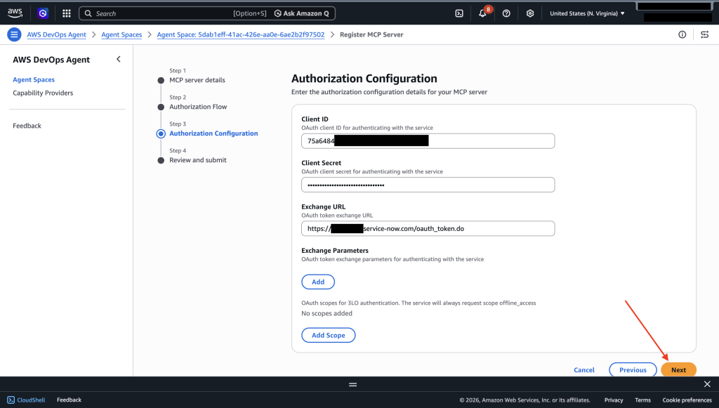 OAuth Client Credentials form with Client ID, Client Secret, and Exchange URL