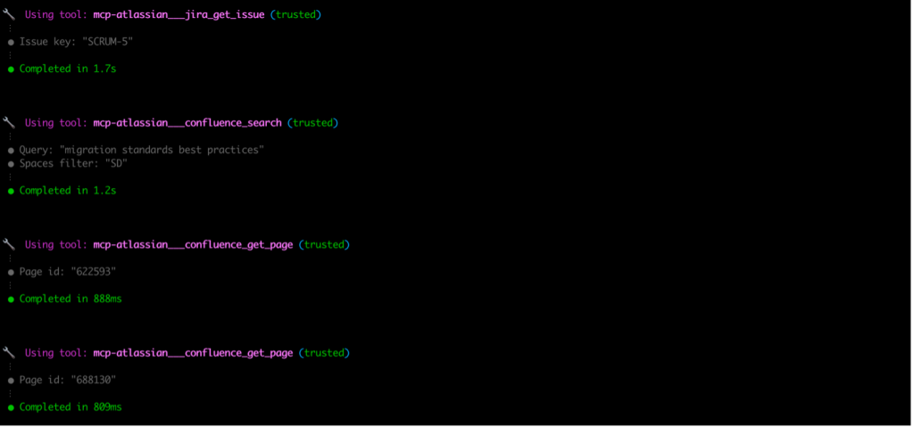 MCP tool calls for Jira and confluence
