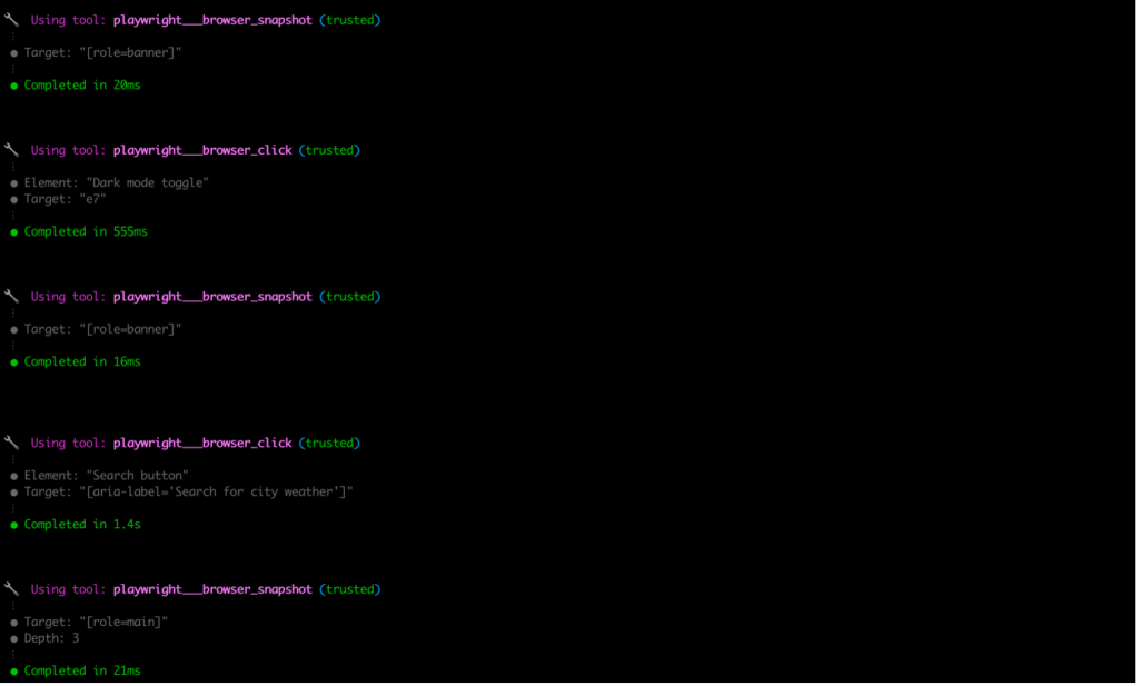 MCP tool calls for Playwright MCP server