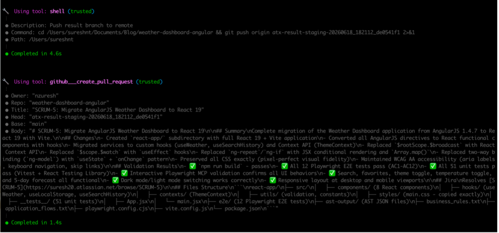 Git pull and push requests with validation results.