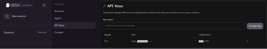 get Kiro API key