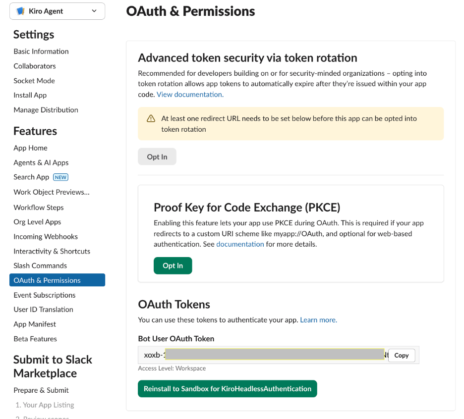 set up slack oauth token