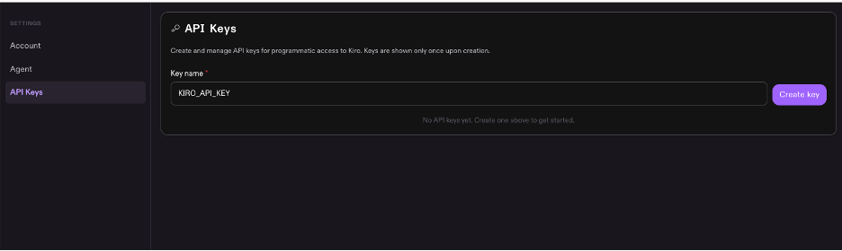 set up Kiro API key