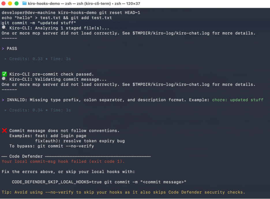 Test 1 - Kiro blocks vague commit message