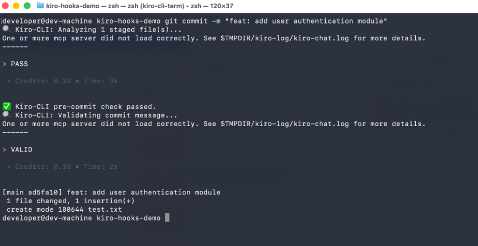 Test 2 - Kiro checks rules and allows commit
