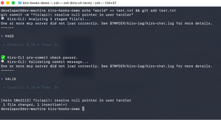 Test 3 - Kiro validates format and allows commit