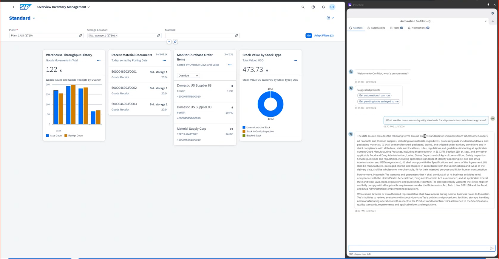 Figure shows Automation Co-Pilot user interface answering user query