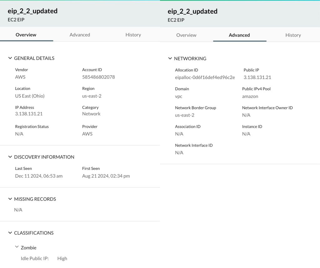 Rich details about Zombie Asset from Overview and Advanced section