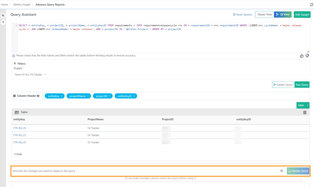 Figure 2: Custom QMetry reports and tables generated from QI