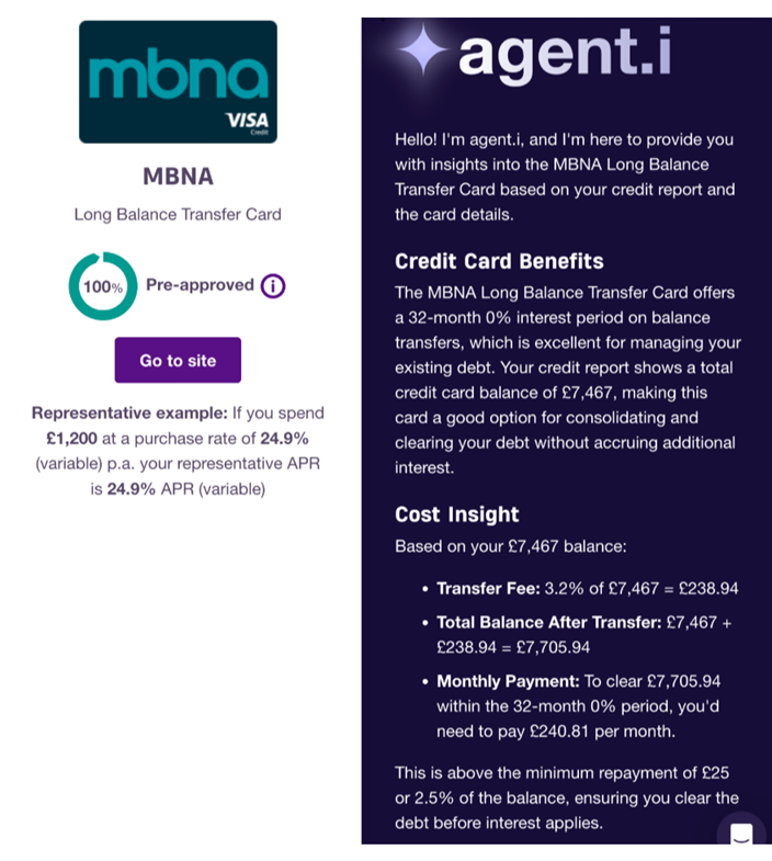 Figure 1: Money Concierge Experience and sample repayment plan