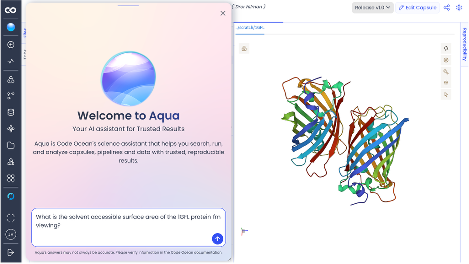 Image describes Code Ocean's Aqua Console powered by Amazon Bedrock to deliver trusted and compliant results