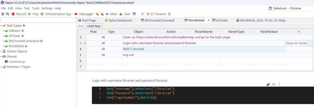 Figure 1: AI-powered automated test creation in Rapise