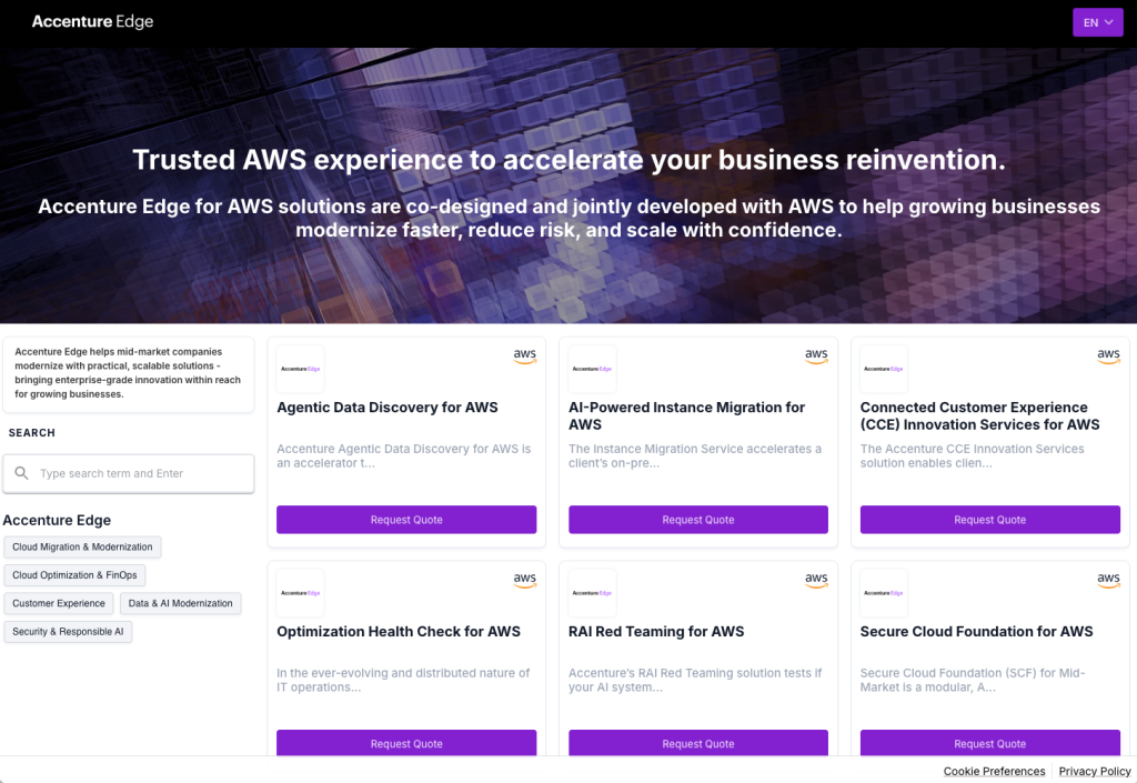 Figure 1: Accenture Edge storefront leveraging AWS Marketplace