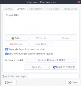 Keyboard Preference Dialgoue Screenshot