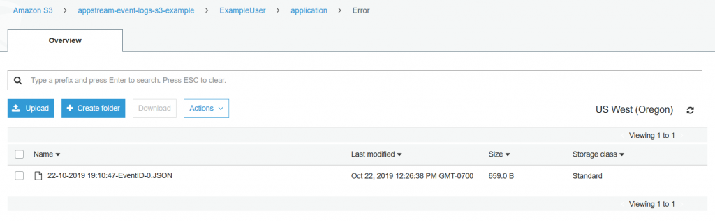 S3 bucket containing JSON formatted log file