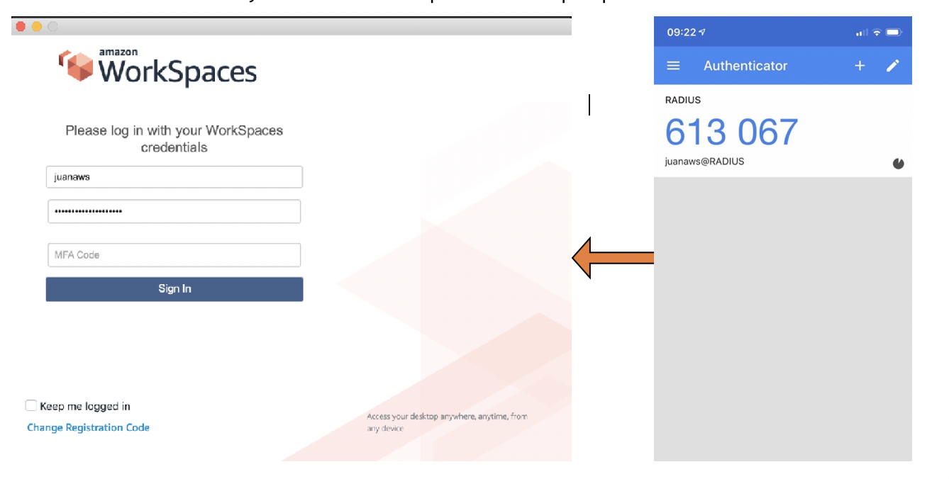 mfa code amazon workspaces