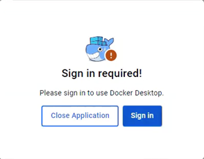 Screenshot of a sign in prompt in Docker Desktop.