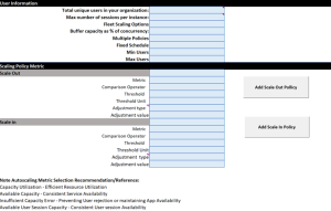 Screenshot of the scaling policy configuration section divided into two main parts: Scale Out Policy and Scale In Policy