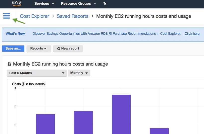 Cost Explorer コンソールのスクリーンショット