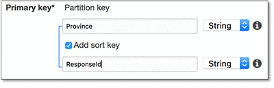 Screenshot of storing the application’s user responses in a table with the key schema 