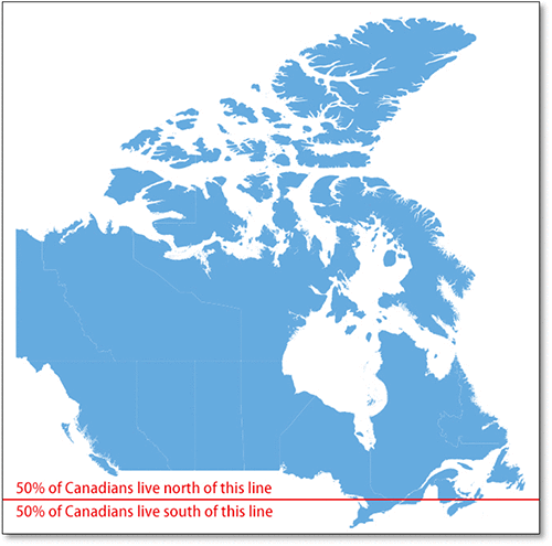 Map showing population distribution in Canada