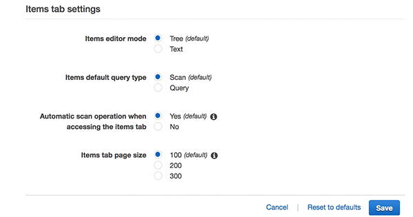 Whenever you access the console, these preferences are applied to all tables in all AWS Regions