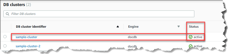 To find the status of the cluster, read across that row to the Status column, as shown in the following screenshot.