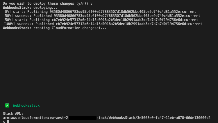 console window showing cloudformation output