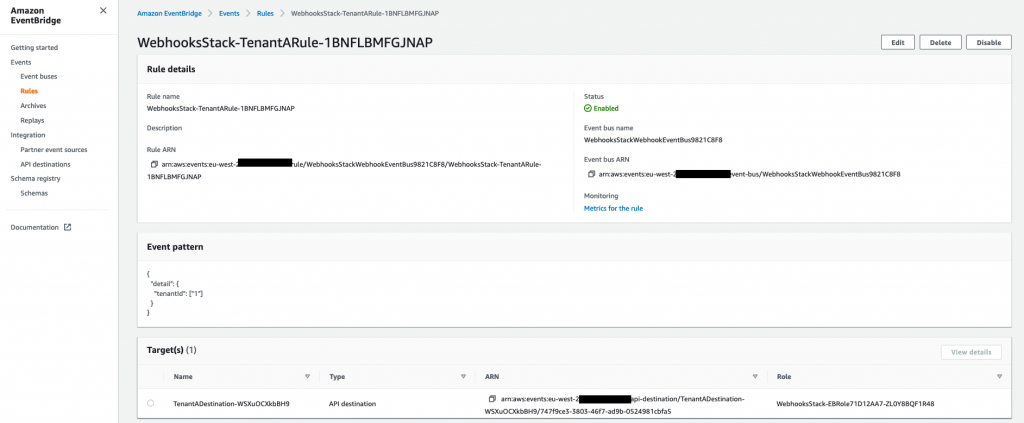 eventbridge rule for tenant a