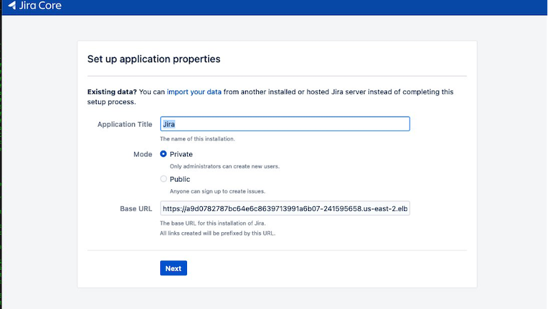 Jira setup screen