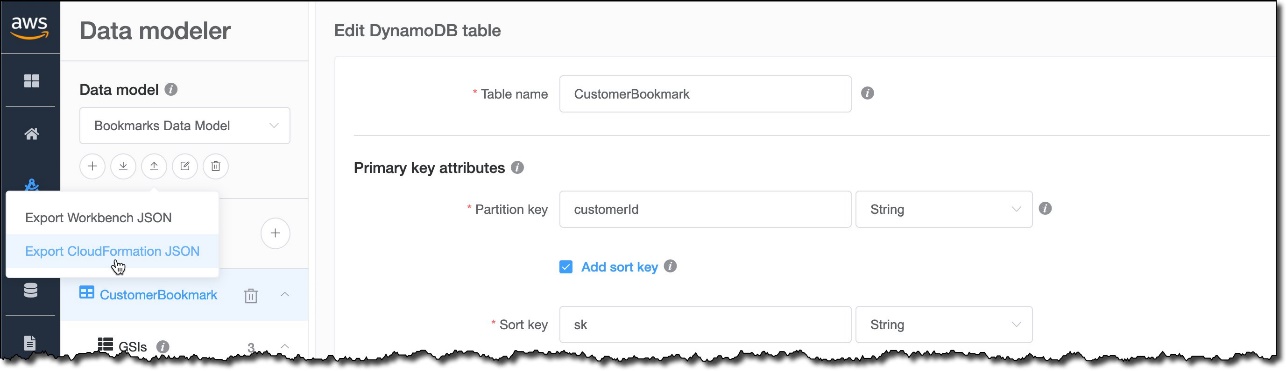 Figure 3: Exporting a data model as a CloudFormation template