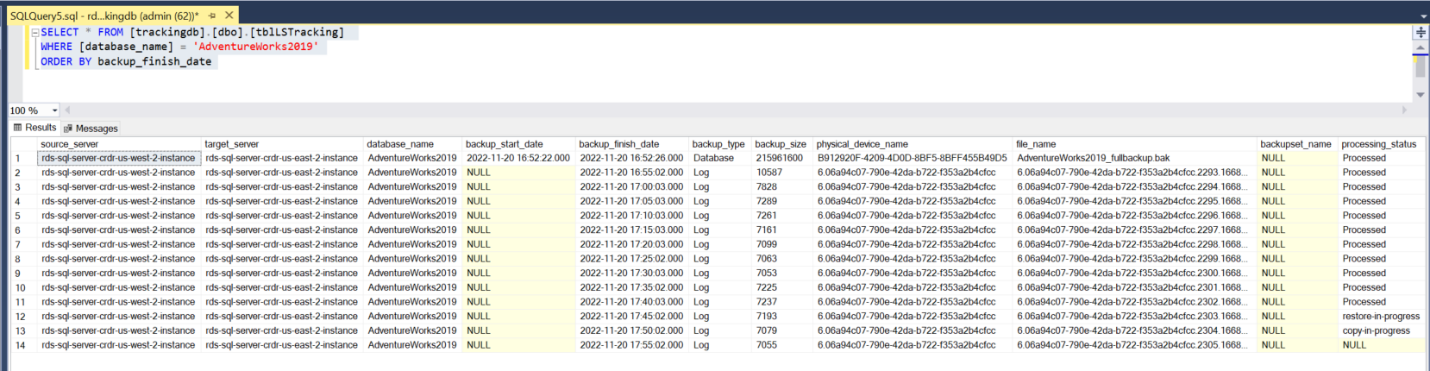 Figure 4: Validate solution using the tblLSTracking table