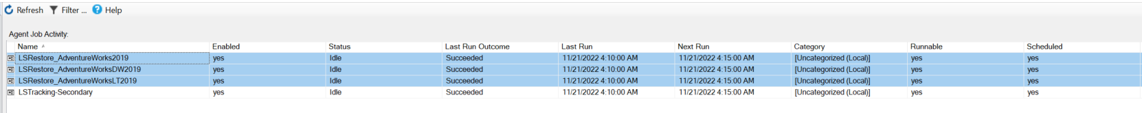 Figure 5: Job Activity Monitor to run LSRestore_ jobs manually