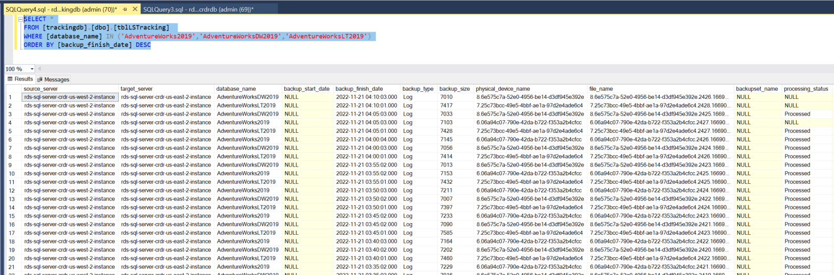 Figure 6: Verify transaction log backups are applied