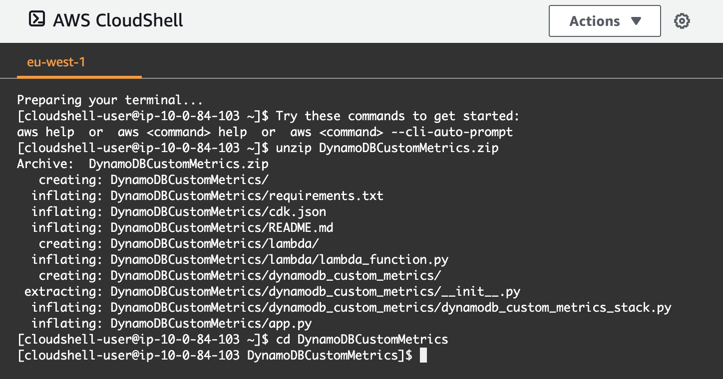 Figure 7: Unzipping the file and changing directory to the destination folder