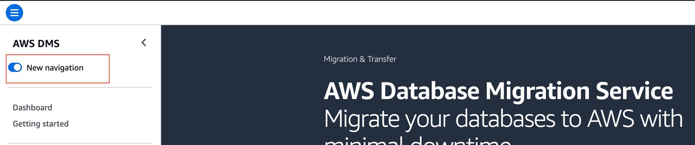 Screenshot showing the New navigation option selected