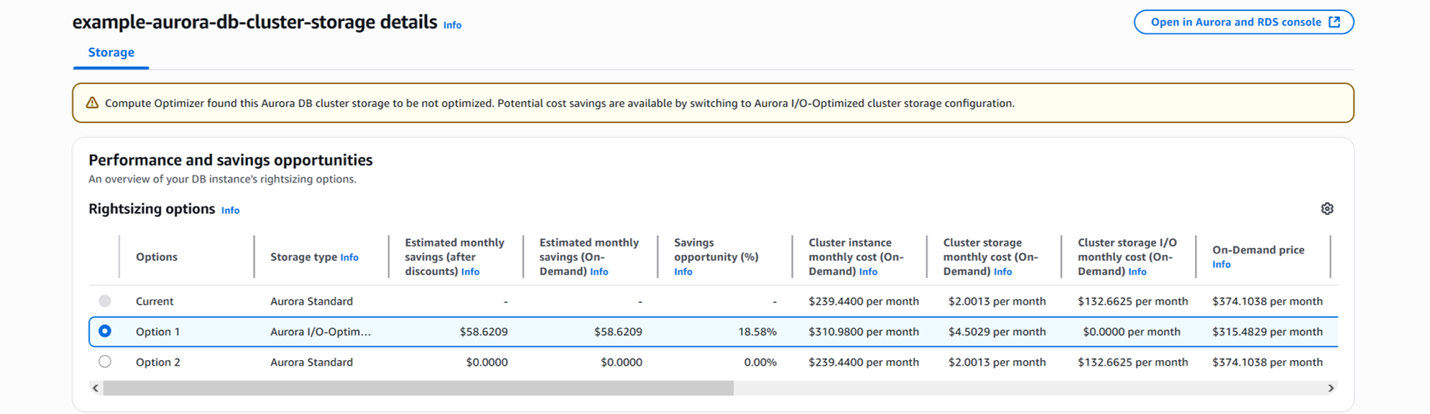 Aurora I/O-Optimized cost breakdown showing how I/O charges are eliminated