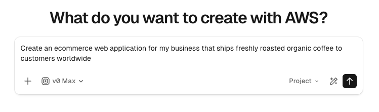 v0 prompt interface for building applications with AWS Databases