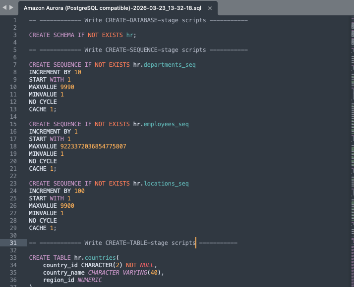 Amazon S3 console preview of the converted schema ZIP file contents