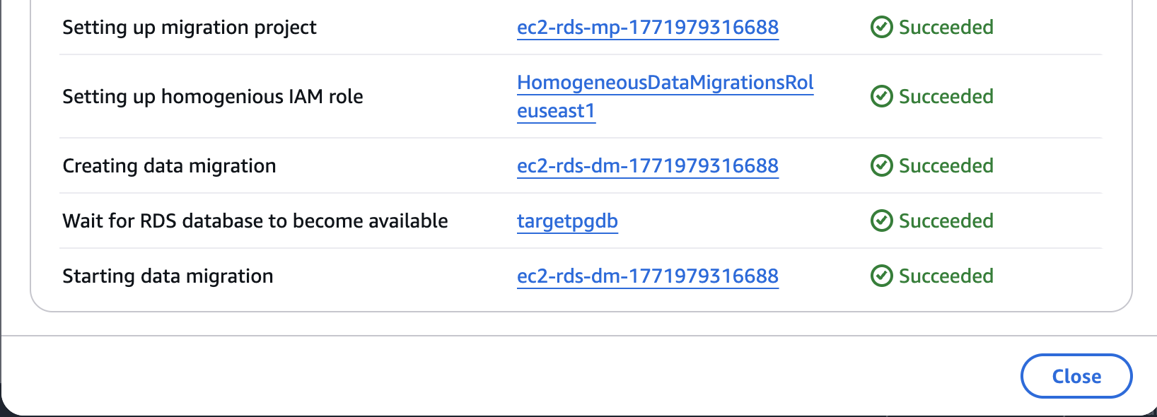Data migration status showing the migration in progress