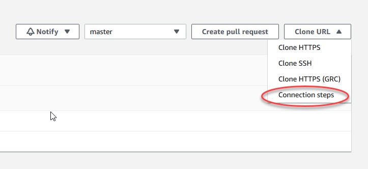 Location of Connection steps in AWS CodeCommit repository