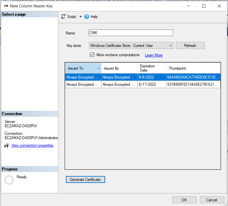 Creation of Column Master Key