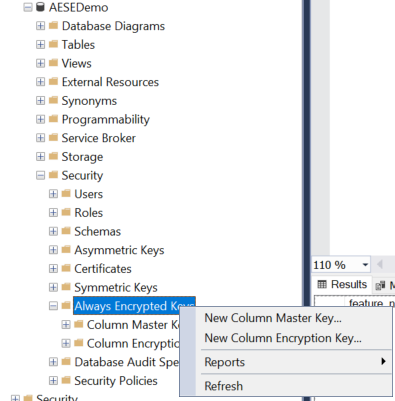 SSMS Always Encrypted Keys option