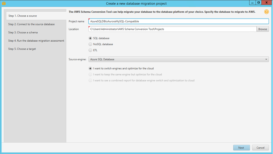 New AWS SCT Project