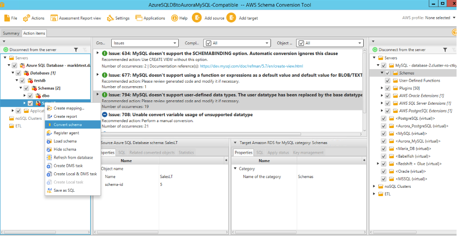 Converting source database via SCT