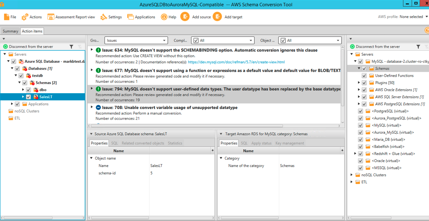 Summary SCT Action overview report for conversion